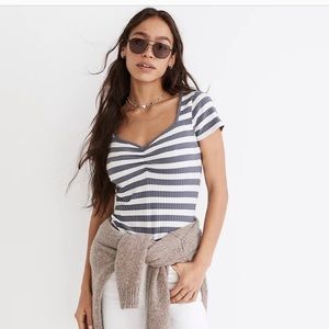 Madewell ruched, ribbed sweetheart tee in stripes